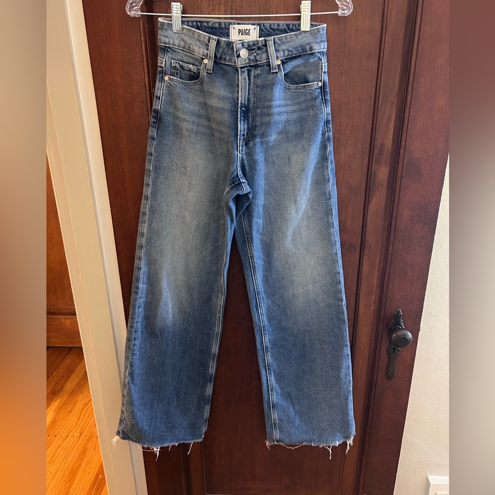 PAIGE Annessa 31” wide leg trouser jeans with raw hem